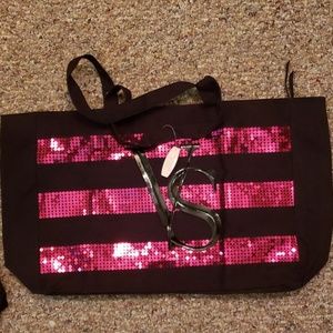 VS tote bag, black and pink sequence